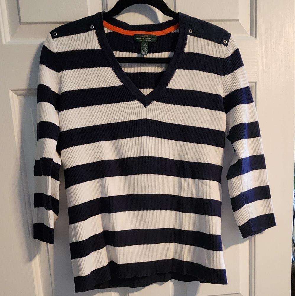 Ralph Lauren Ribbed Striped Stretchy Blouse